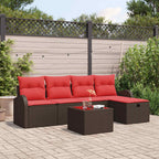Gartensofa-set mit Kissen mit Speicher 6 pcs Braun Poly-Rattan