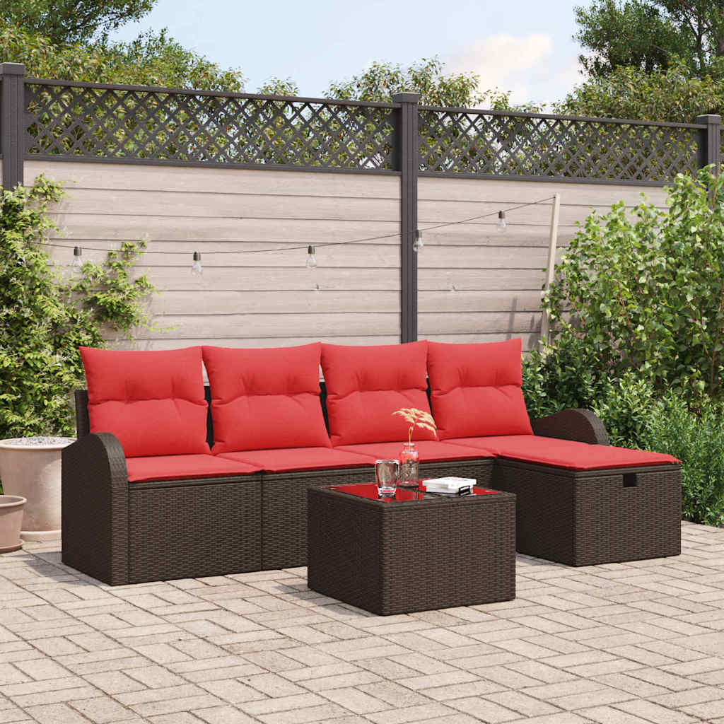 Gartensofa-set mit Kissen mit Speicher 6 pcs Braun Poly-Rattan