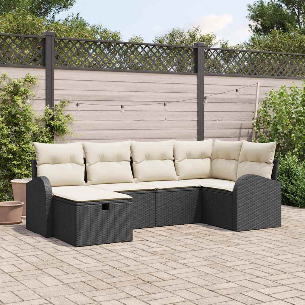 Garten-Sofa-Set mit Kissen 6 pcs Schwarz Poly Rattan