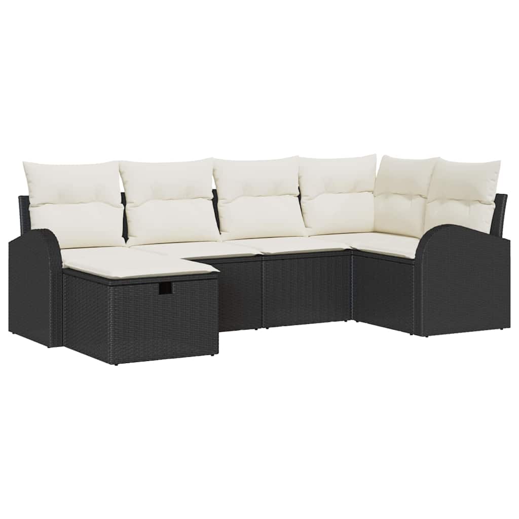 Garten-Sofa-Set mit Kissen 6 pcs Schwarz Poly Rattan