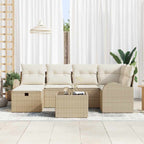 Garten-Sofa-Set mit Kissen mit Speicher 7 pcs Beige Poly Rattan