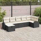 Gartensofa-set mit Kissen 7 pcs Schwarz Poly-Rattan