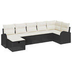 Gartensofa-set mit Kissen 7 pcs Schwarz Poly-Rattan