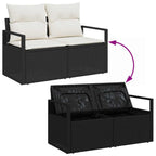 Gartensofa-set mit Kissen 7 pcs Schwarz Poly-Rattan
