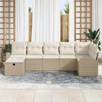 Gartensofa-set mit Kissen mit Speicher 7 pcs Beige Poly-Rattan