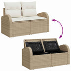 Gartensofa-set mit Kissen mit Speicher 7 pcs Beige Poly-Rattan