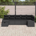 Gartensofa-set mit Kissen 7 pcs Schwarz Poly-Rattan