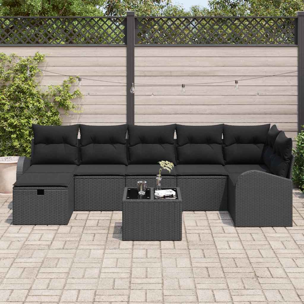 Garten-Sofa-Set mit Kissen 8 pcs Schwarz Poly Rattan