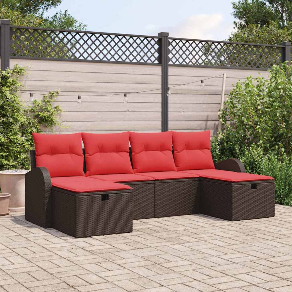 Gartensofa-set mit Kissen mit Speicher 6 pcs Braun Poly-Rattan