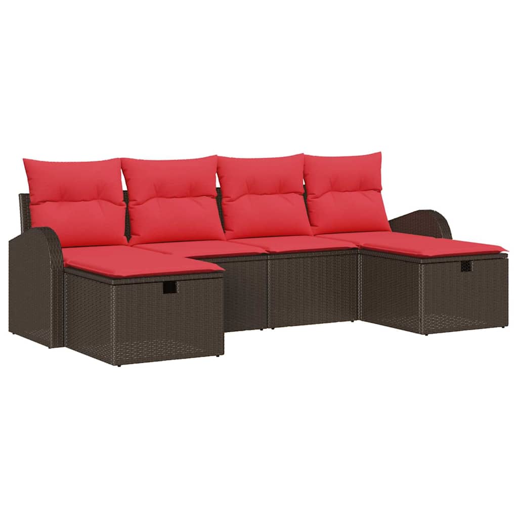 Gartensofa-set mit Kissen mit Speicher 6 pcs Braun Poly-Rattan