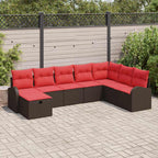 Garten-Sofa-Set mit Kissen mit Speicher 8 pcs Braun Poly Rattan