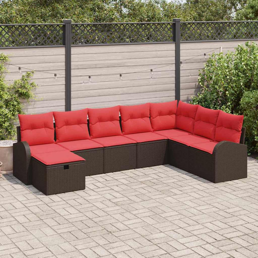 Garten-Sofa-Set mit Kissen mit Speicher 8 pcs Braun Poly Rattan