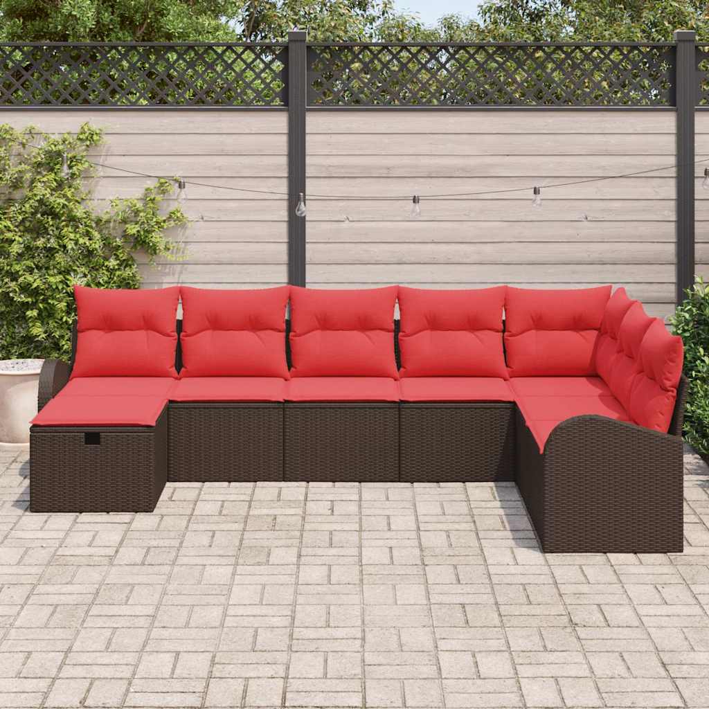 Garten-Sofa-Set mit Kissen mit Speicher 8 pcs Braun Poly Rattan