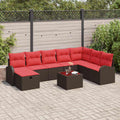 Garten-Sofa-Set mit Kissen mit Speicher 9 pcs Braun Poly Rattan