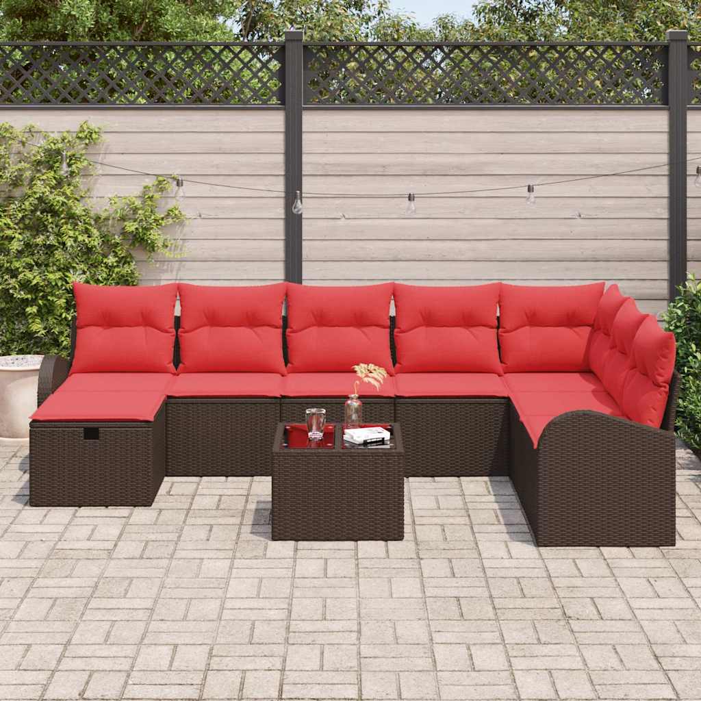 Garten-Sofa-Set mit Kissen mit Speicher 9 pcs Braun Poly Rattan