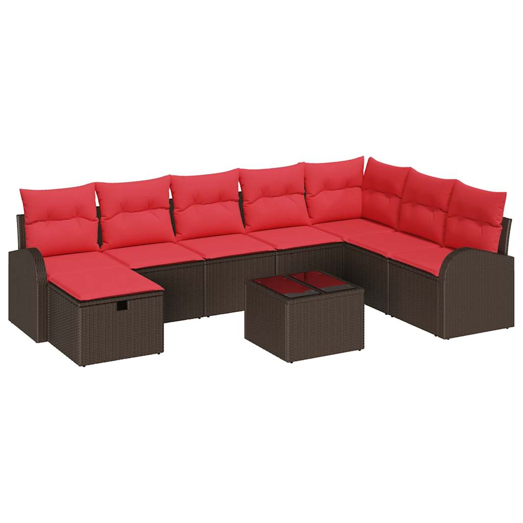 Garten-Sofa-Set mit Kissen mit Speicher 9 pcs Braun Poly Rattan