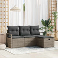 Garten-Sofa-Set mit Kissen mit Speicher 4 pcs Grau Poly Rattan