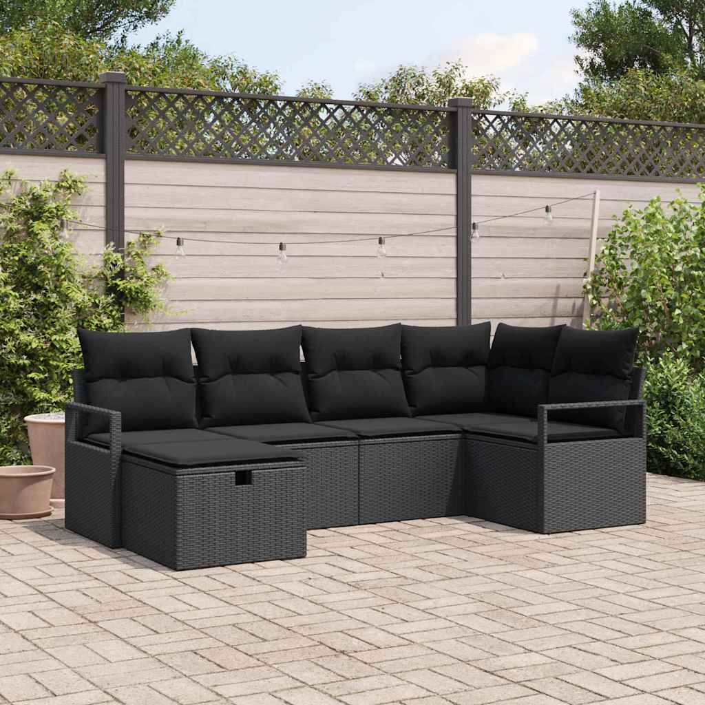 Gartensofa-set mit Kissen 6 pcs Schwarz Poly-Rattan
