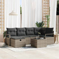 Garten-Sofa-Set mit Kissen mit Speicher 7 pcs Grau Poly Rattan