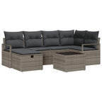 Garten-Sofa-Set mit Kissen mit Speicher 7 pcs Grau Poly Rattan