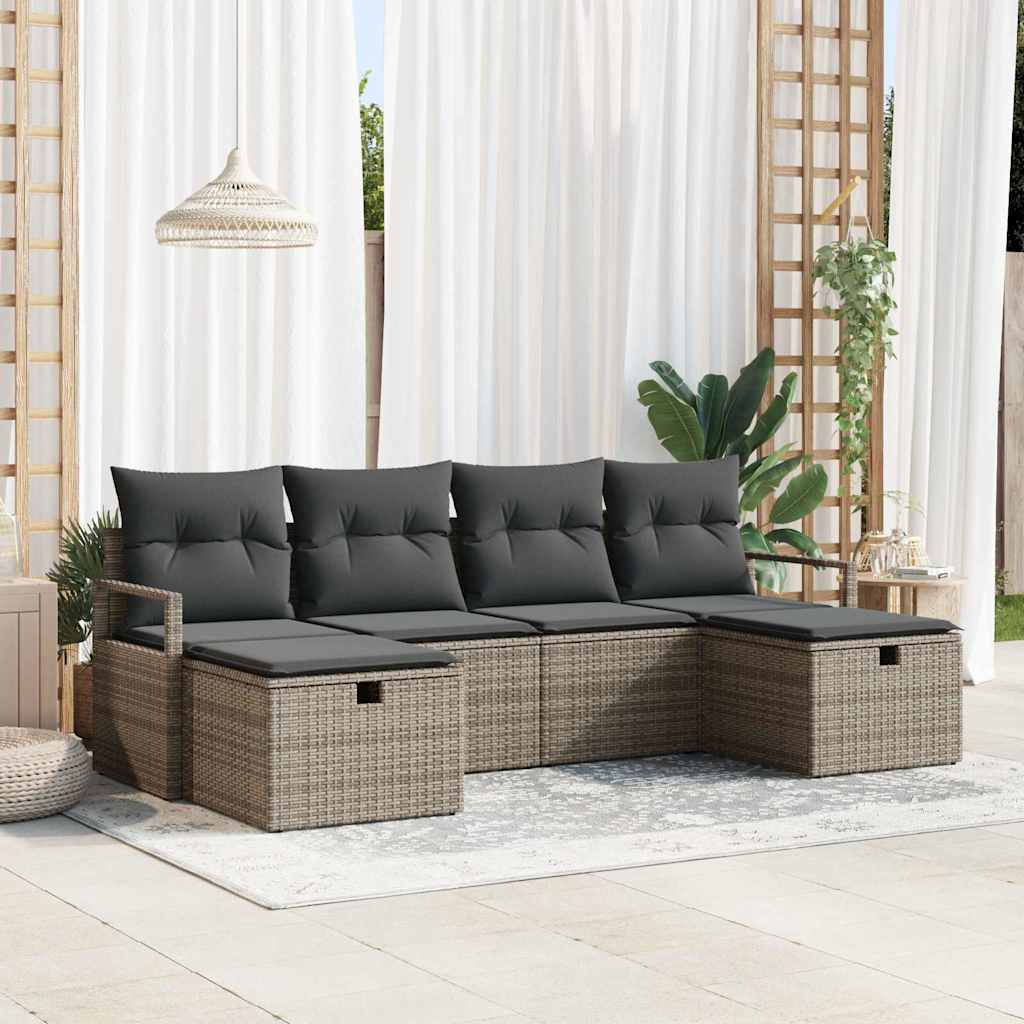 Sofa Set mit Kissen 5 pcs Poly-Rattan