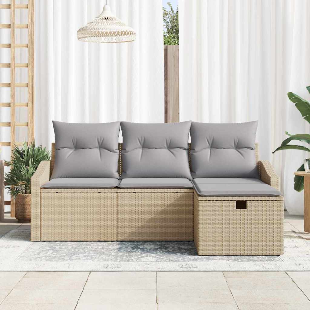 Sofa Set mit Kissen 4 pcs Poly-Rattan