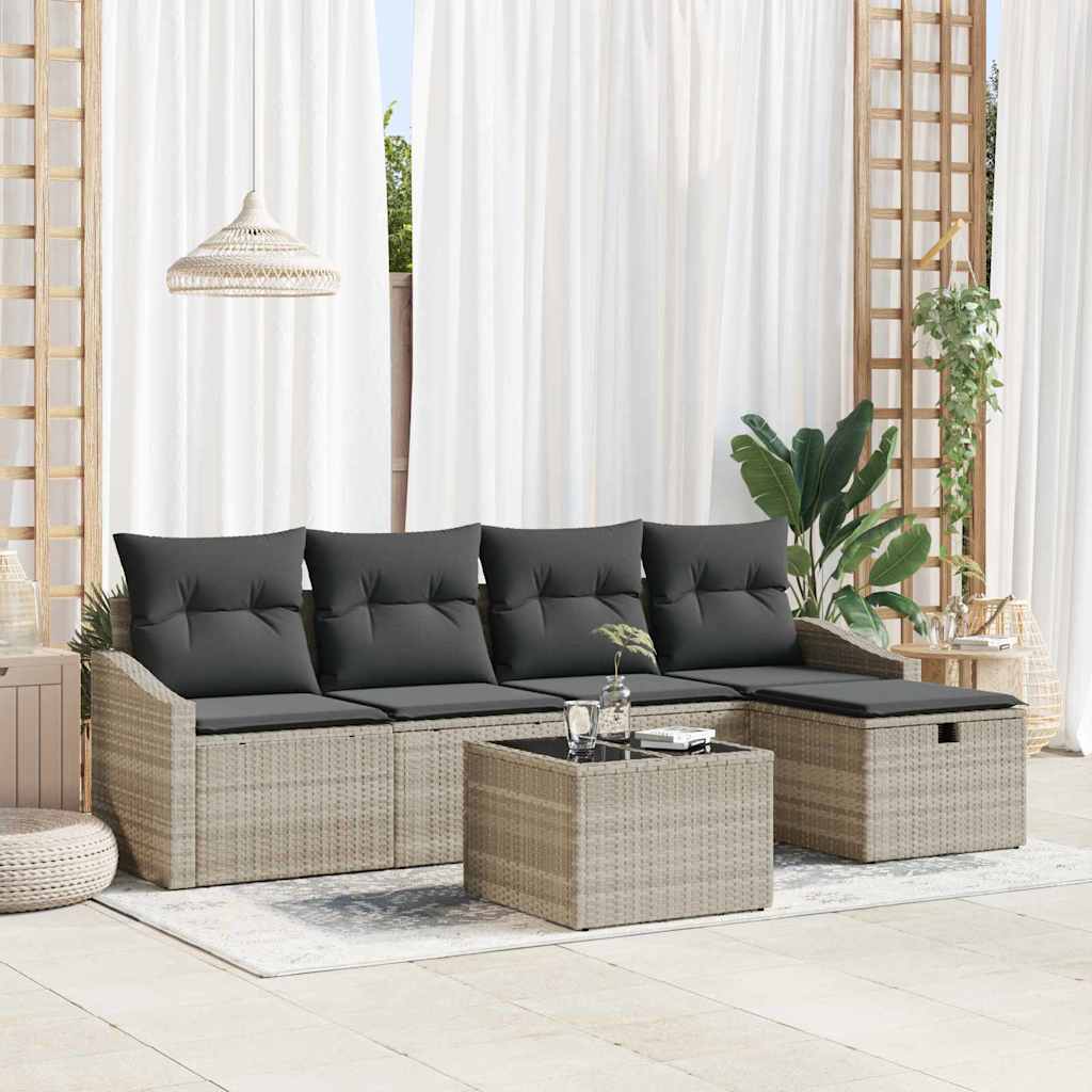 Sofa Set mit Kissen 6 pcs Poly-Rattan