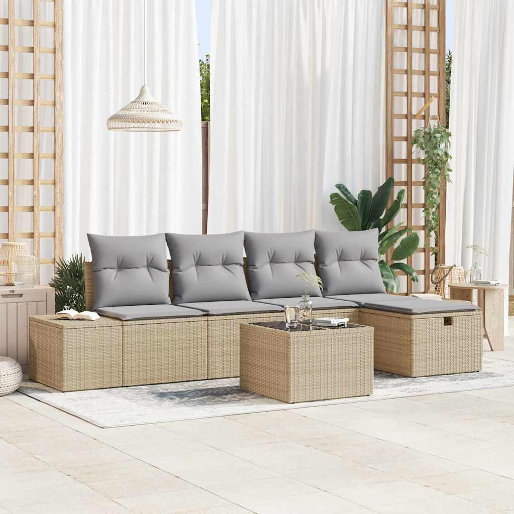 Sofa Set mit Kissen 5 pcs Poly-Rattan