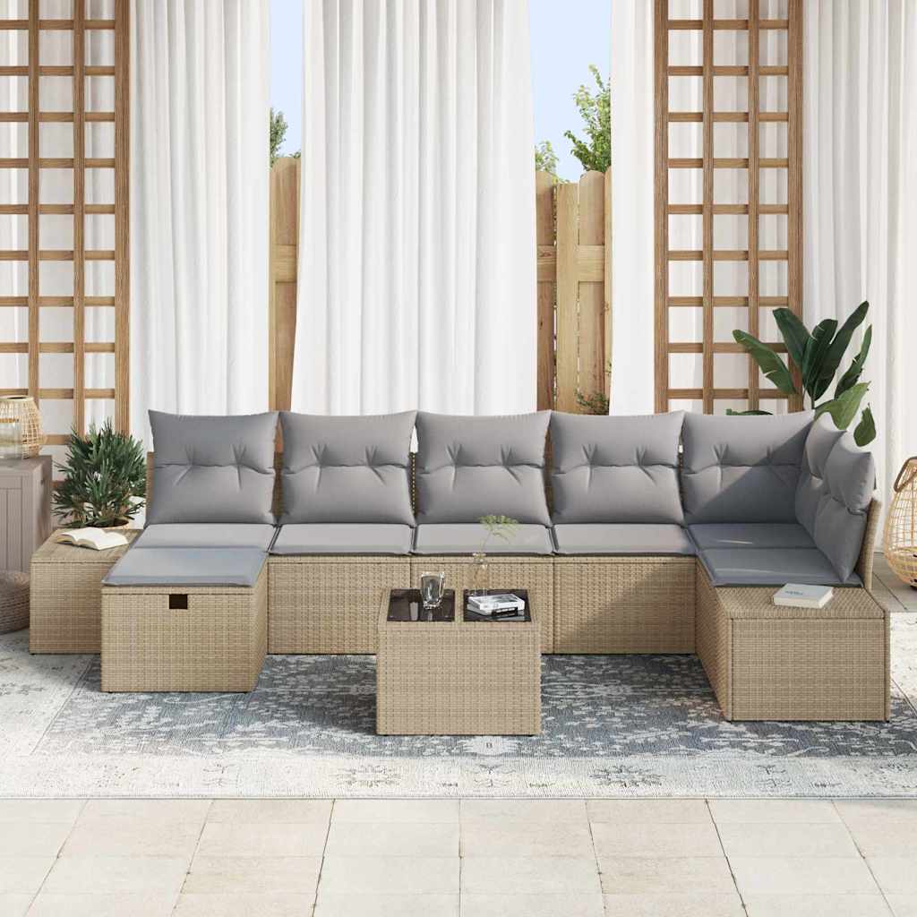 Sofa Set mit Kissen 7 pcs Poly-Rattan