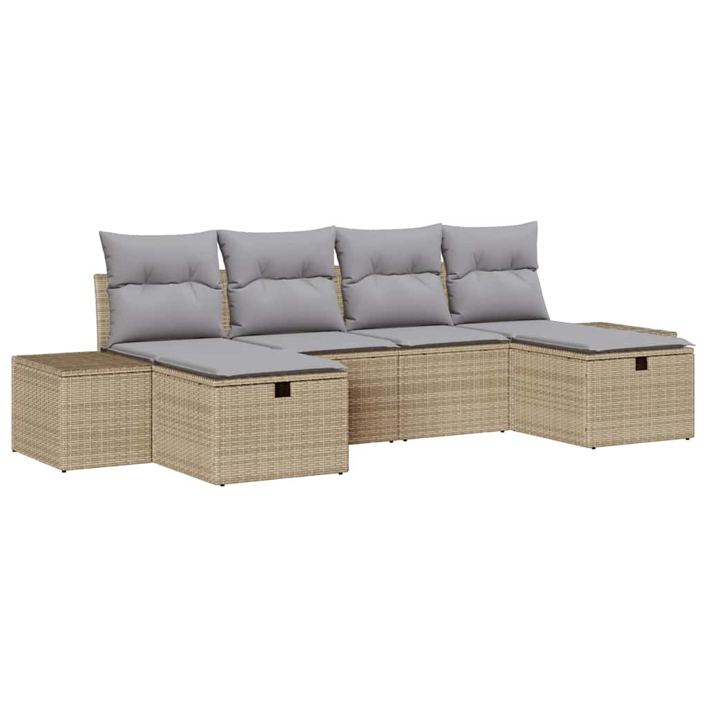 Gartensofa-set mit Kissen mit Speicher 6 pcs Beige Poly-Rattan