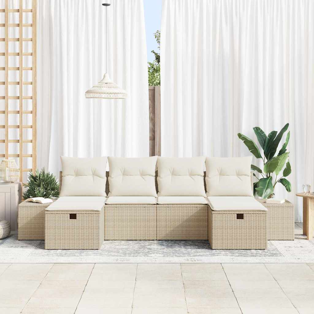 Gartensofa-set mit Kissen mit Speicher 6 pcs Beige Poly-Rattan