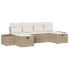 Gartensofa-set mit Kissen mit Speicher 6 pcs Beige Poly-Rattan