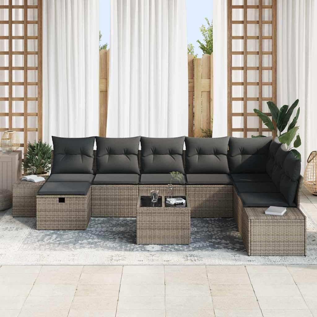 Garten-Sofa-Set mit Kissen 9 pcs Grau Poly Rattan