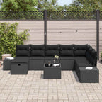 Garten-Sofa-Set mit Kissen 9 pcs Schwarz Poly Rattan