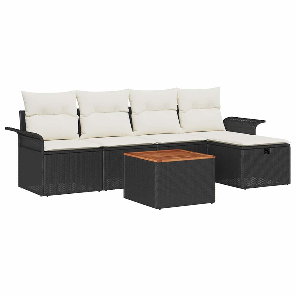 Gartensofa-set mit Kissen 6 pcs Schwarz Poly Rattan