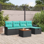 Gartensofa-set mit Kissen 6 pcs Schwarz Poly Rattan