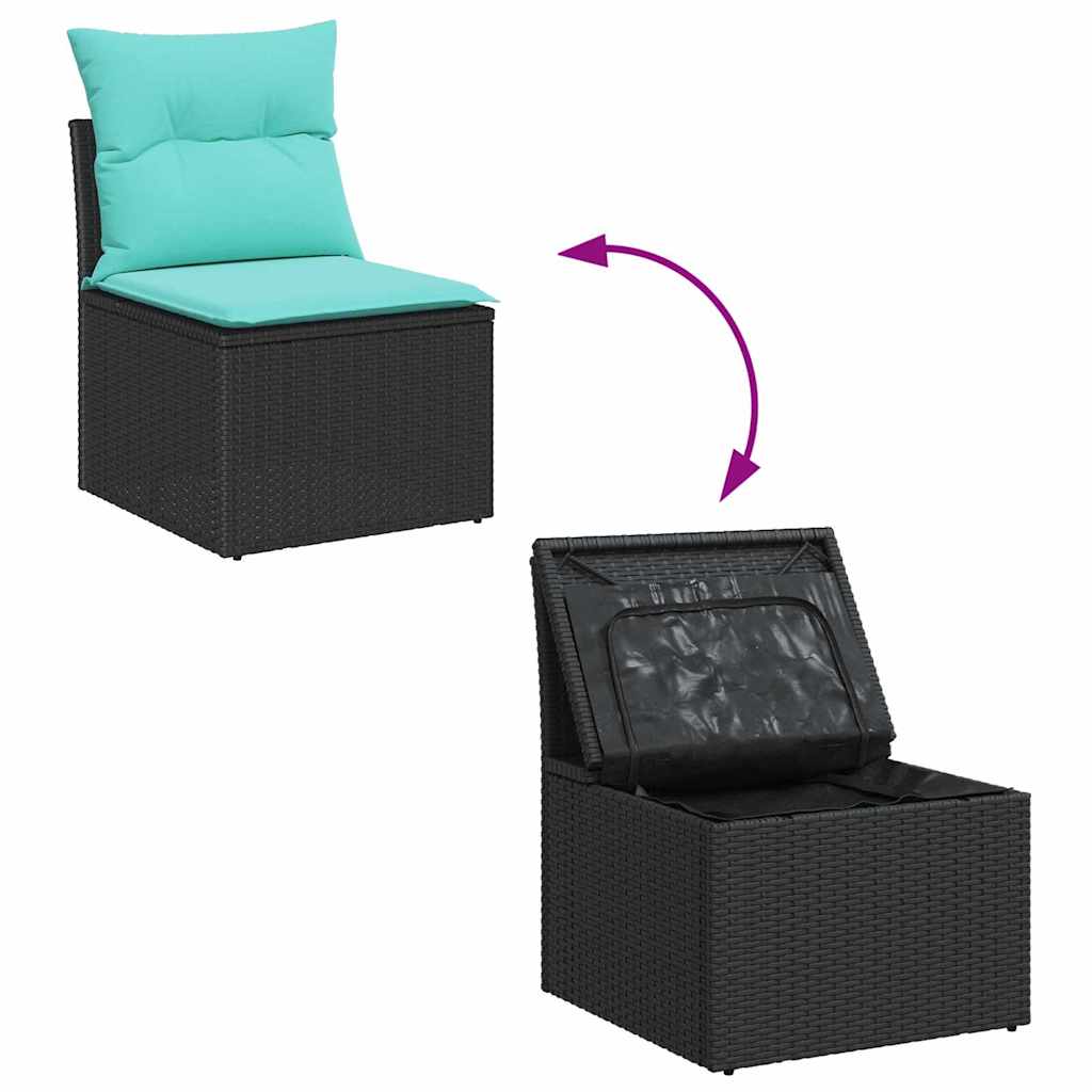 Gartensofa-set mit Kissen 6 pcs Schwarz Poly Rattan