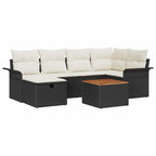 Gartensofa-set mit Kissen 7 pcs Schwarz Poly Rattan