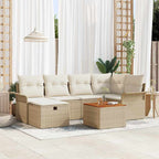 Gartensofa-set mit Kissen mit Speicher 7 pcs Beige Poly Rattan