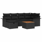 Gartensofa-set mit Kissen 7 pcs Schwarz Poly Rattan