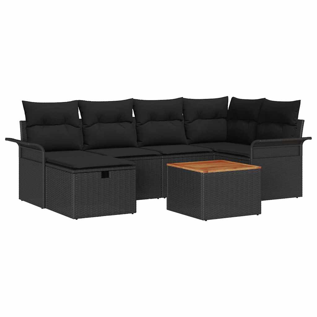 Gartensofa-set mit Kissen 7 pcs Schwarz Poly Rattan