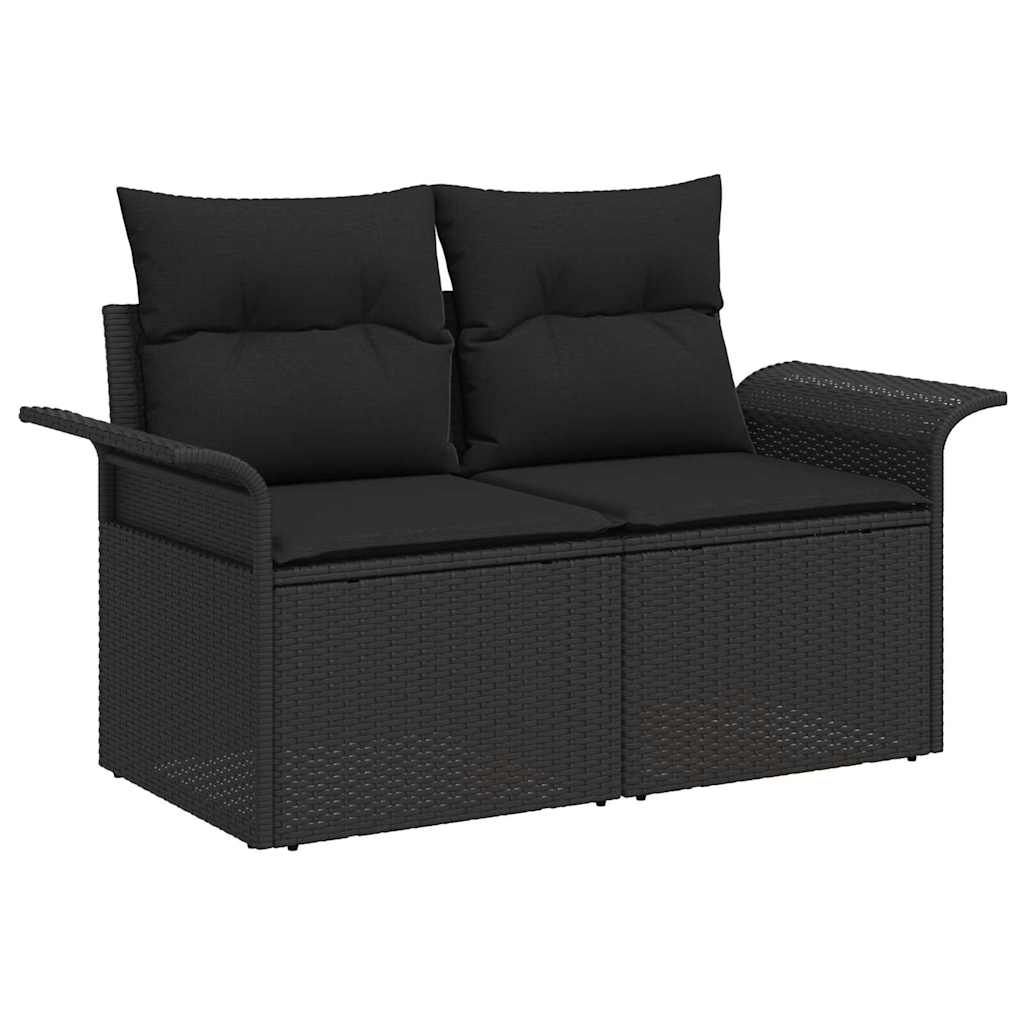 Gartensofa-set mit Kissen 7 pcs Schwarz Poly Rattan