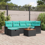 Gartensofa-set mit Kissen 7 pcs Schwarz Poly Rattan