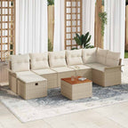 Gartensofa-set mit Kissen mit Speicher 8 pcs Beige Poly Rattan