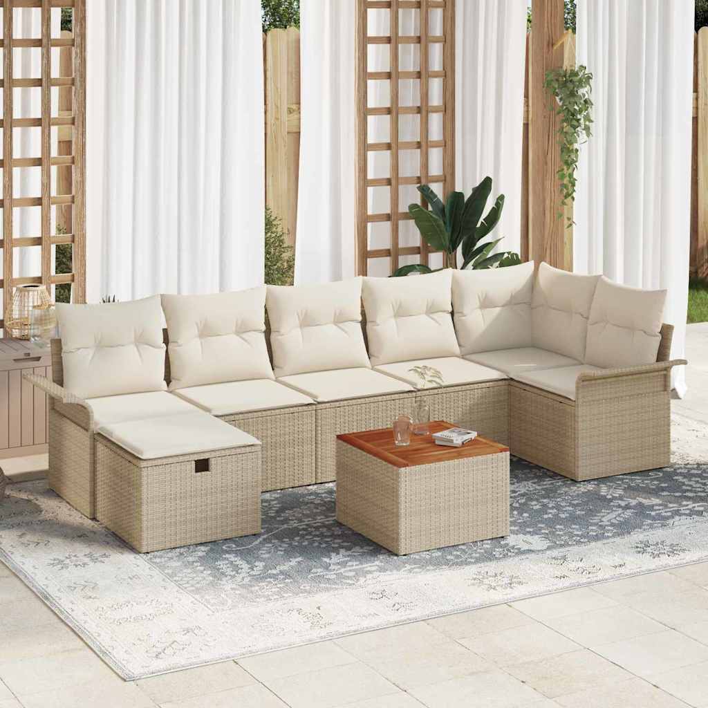 Gartensofa-set mit Kissen mit Speicher 8 pcs Beige Poly Rattan