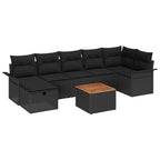 Gartensofa-set mit Kissen 8 pcs Schwarz Poly Rattan