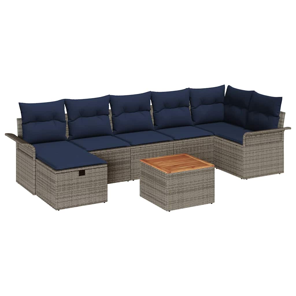 Gartensofa-set mit Kissen mit Speicher 8 pcs Grau Poly Rattan