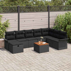 Gartensofa-set mit Kissen 9 pcs Schwarz Poly Rattan