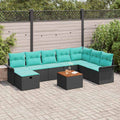 Gartensofa-set mit Kissen 9 pcs Schwarz Poly Rattan