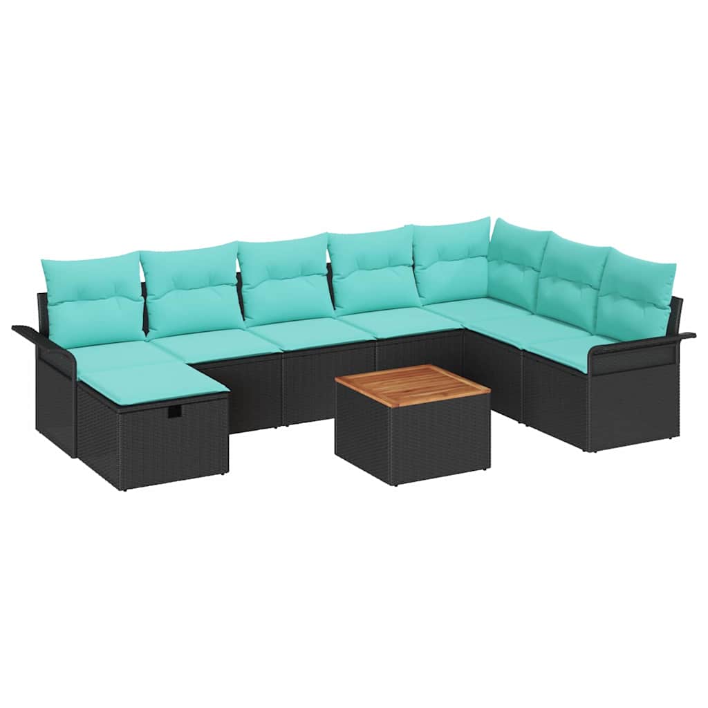 Gartensofa-set mit Kissen 9 pcs Schwarz Poly Rattan